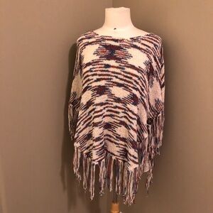 California Moonrise Poncho Red Blue and Cream Size Medium